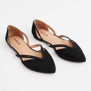 Torrid 10 WW Black Rhinestone Pointed Toe Flat